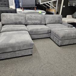 Brand New Doble Chaise Or Sectional W/ Ottoman Corduroy Fabric Modular Set $849