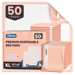Bed Pads with Adhesive Strip 30"x36", Thick Absorbent Incontinence Adults Underpads Disposable, Leakproof Pee Pads, Extra Large Pet Training Pads,50 C