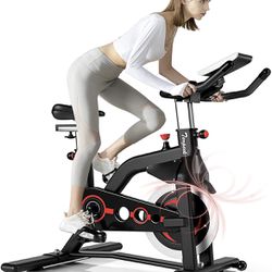 Exercise Bike, Magnetic Resistance Indoor Cycling Bike Stationary Bike With LCD Monitor and Ipad Mount & Comfortable Seat Cushion for Home Cardio Gym,