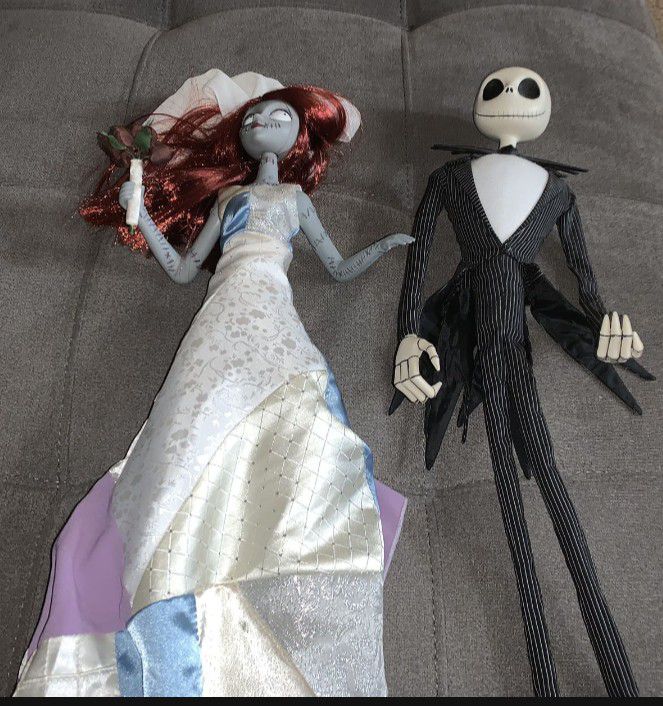Rare Nightmare Before Christmas 18" Jack & Sally Wedding Romance Doll Set