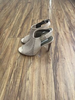Cynthia Vincent Woven Heeled Sandals – Nude/Beige