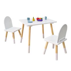 Kids Wood Table and 2 Chair Sets, Toddler Small Multi-Activity Study, Eating, and Playing Table Set for Age 3-7, Child Desk and Chair Set for Daycare,