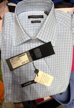 London Fog Light Blue Windowpane Dress Shirt size 15.5 32/33