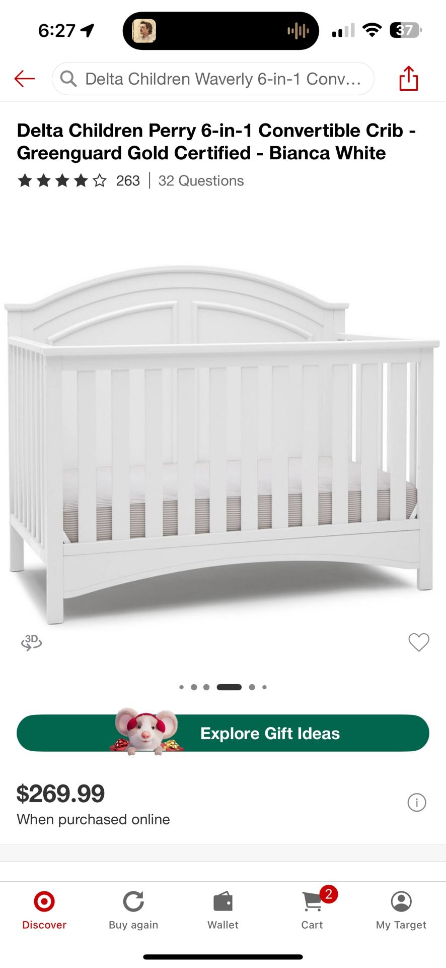 Delta Children Waverly 6 in 1 Convertible Baby Crib Bianca White