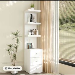 White Tall Bookshelf with 3 Drawers