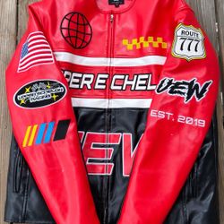 UEW Biker Leather Jacket Slim Fit Red Size M Used Minor Wear See Pictures