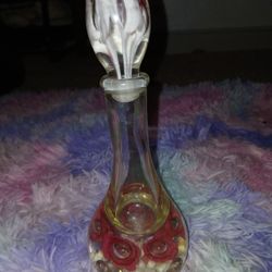 Glass Perfume Bottle with Red and White Swirls
