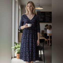 Pact Fit & Flare Midi Dress Womens Small Confetti Organic Cotton Sustainable