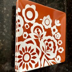 West Elm 2 Decorative Serving Plates Orange White Flowers Square