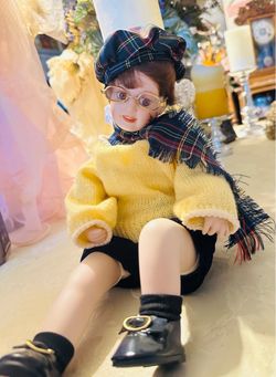 Porcelain Boy Doll with Plaid Outfit