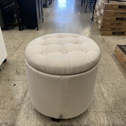 SONGMICS Round Ottoman with Storage Foot Rest w/ Legs - Light Beige