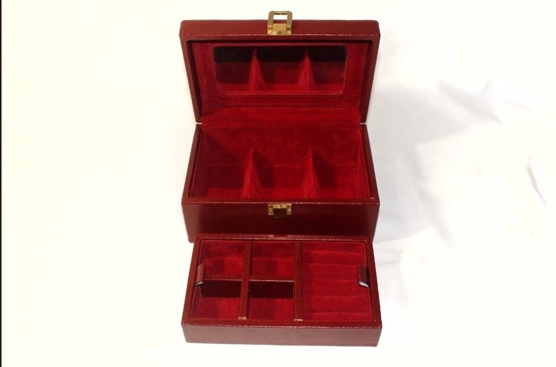 Vintage Red Faux Crocodile Satin & Velvet Presentation Jewelry Box Elegant Chic