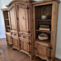Wooden Entertainment Center - 3 Pieces