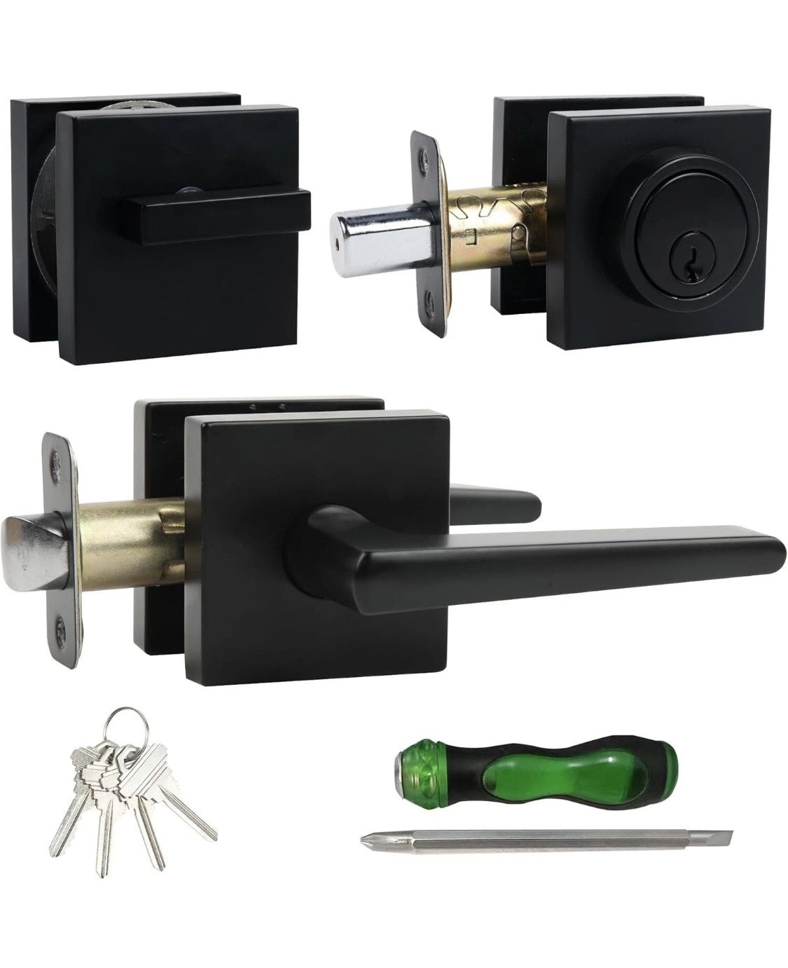 Tubular Knob, Tubular Leverset + Deadbolt Series DT, Door Plate And Door Handle