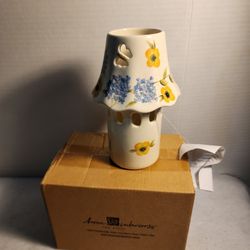 VINTAGE NEW Home Interiors Ceramic Floral Voltive Candle Holder With Shade 6.25"