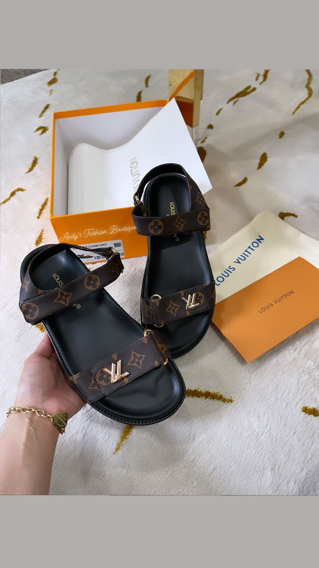 Louis Vuitton Suede V Cut Slide Sandals - Size 8 / 38 (SHF-23625) – LuxeDH