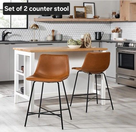 Walker Edison Xuma Modern Faux Leather Armless Low Back Counter