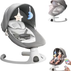 Nezmdi Baby Swing for Infants & Toddlers, Electric Bouncer with Remote Control, 3 Seat Positions, 5 Speeds, 5-Point Harness, Grey