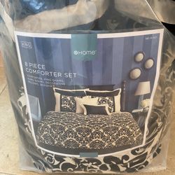 6 Piece Black & Cream King Comforter Set - Velvet Print 