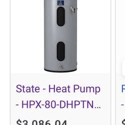 State Premier Hybrid Water Heater 80 Gallon
