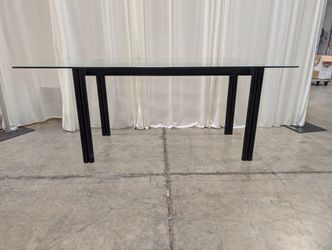 Modern Clear Glass Dining Table with Dark Metal Base