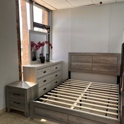 4 Pcs Queen Bedroom Set Grey Wooden King Also Available New