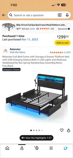 Black full size light up bed frame ( mattress not included)