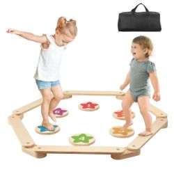 Balance Beam Stepping Stones, 6 PCS Wooden Toddler Balance Boards, Montessori Toy for Kids 2-6, Build Coordination and Gross Motor Skills, Gymnastics 