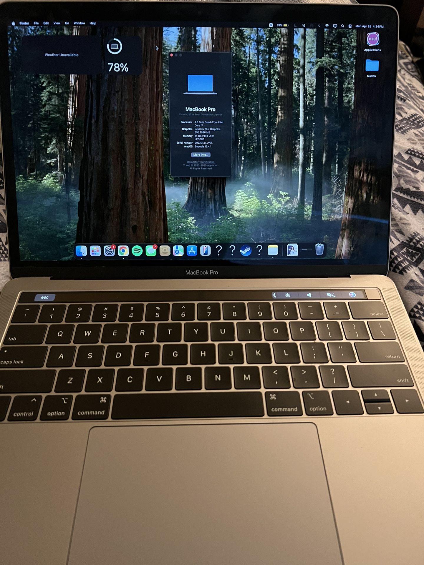 Apple MacBook Pro 2019 w/ Touchpad