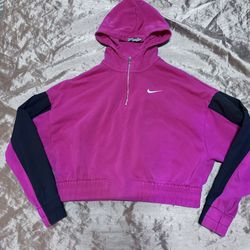 Nike Women Size Medium Icon Clash Hoodie Fireberry Pink Black Cropped Oversized