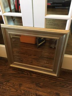Silver heavy framed 27x23 beveled mirror pottery barn style