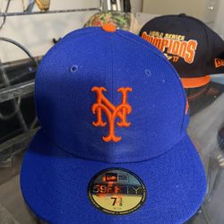 New Era Mets 59Fifty Authentic Cap Royal Blue Orange Size 7 3/8 