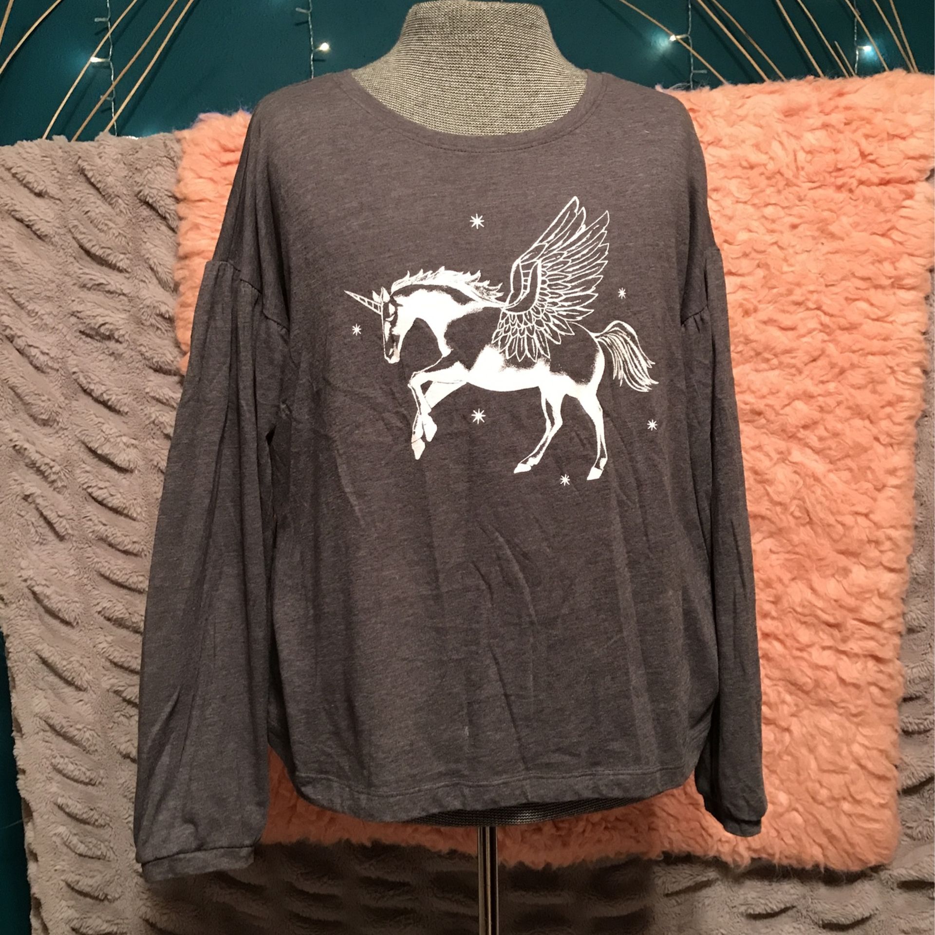 Long Sleeve Gray Unicorn Sweater