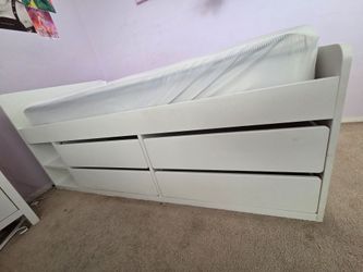Ikea White Twin Bed Frame with Storage Drawers and Mattress