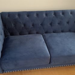 Blue Velour Couch- Mint condition
