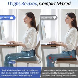 New! Ergonomic Seat Cushion w Thigh Relief Slope, Office Chair Cushion w Premium Memory Foam for Car, Home, U-Shaped Design Alleviates Hip, Tailbone