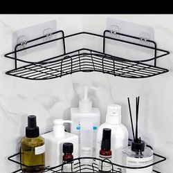 1-Pack Corner Shower Caddy, Wall Mounted Bathroom Shelf with Adhesive, Metal Storage Organizer for Toilet, Dorm and Kitchen (Black)