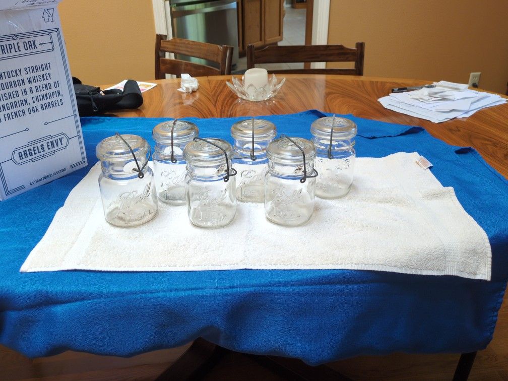 6 Vintage Pint Canning Jars, Ball Ideal & Atlas
