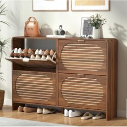 Walnut Brown 4 Drawer Entryway Shoe Cabinet