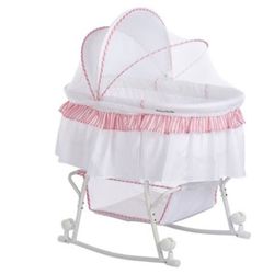 Portable 2-in-1 Bassinet & Cradle with Full Canopy, Storage Basket!