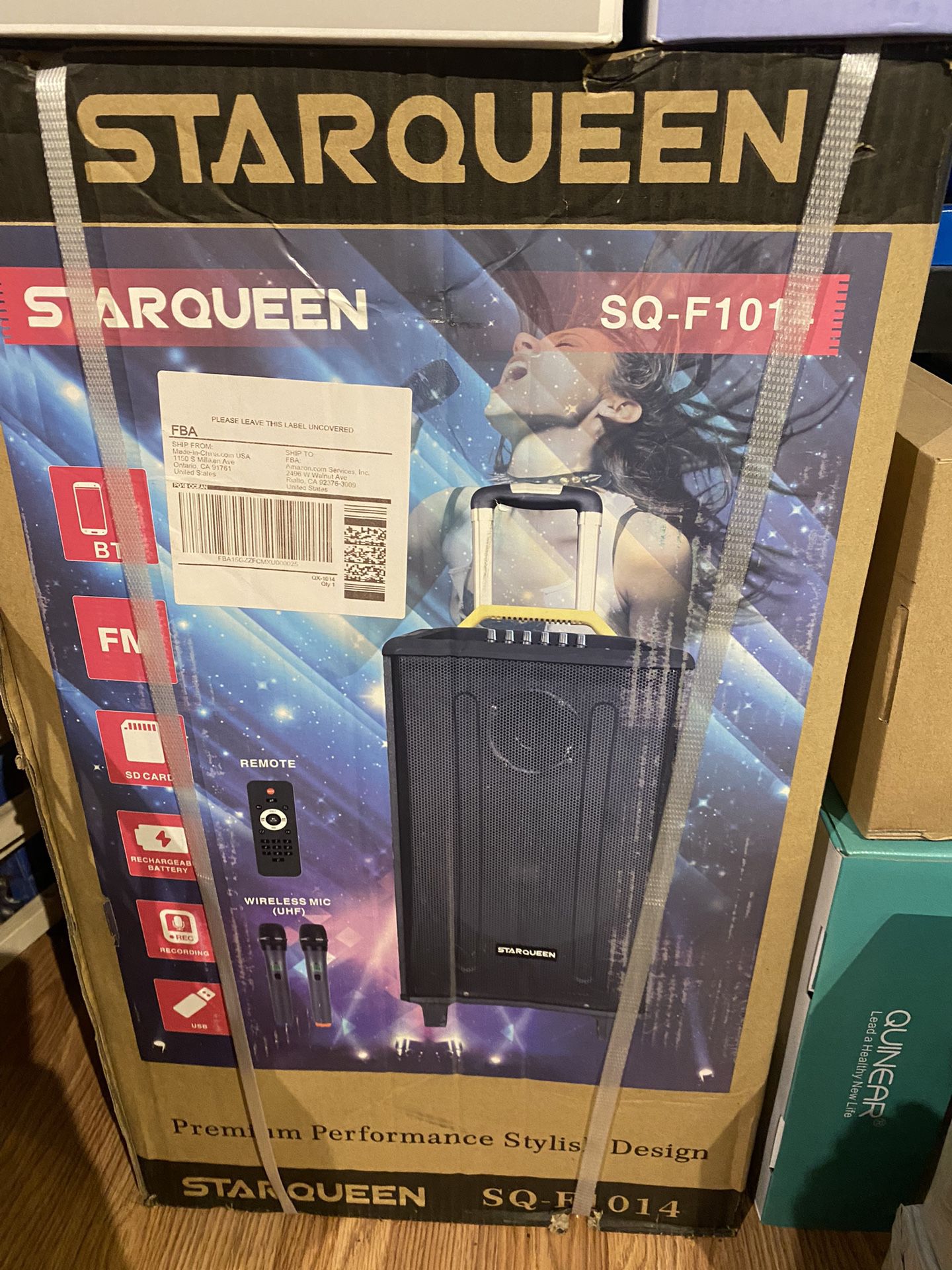 Starqueen karaoke machine Portable Karaoke Speaker for Adults and Kids 12” Woofer Rechargeable PA System with 2 Wireless Micorphone/Remote/Wheels/DJ L