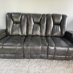 Power Grey Leather Reclining Sofa