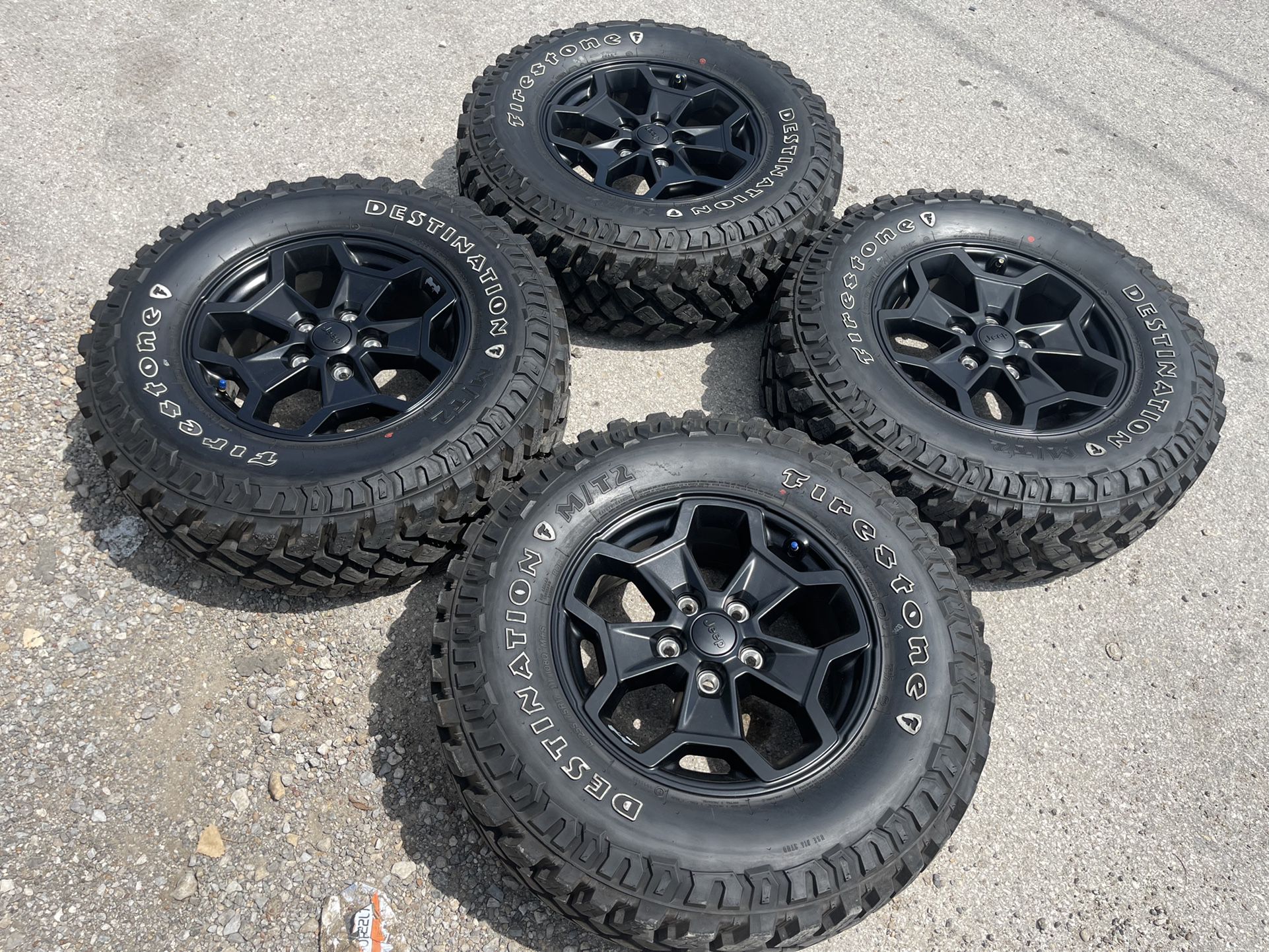 New 17” Black Jeep Rims And MT Tires 17 Wheels Gladiator JK Wrangler JL Rubicon Fuel Fuels Motometal Moto Metal Metals XD X D rockstars American force
