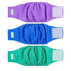 Washable Male Dog Belly Wrap- Pack of 3 - (Blue,Green,Purple,Medium)