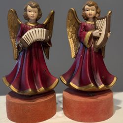 Vintage 1940s Chalkware Angel Musicians - 9.5" Pair