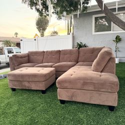 Light Brown 2 Piece L Shape Sectional Sofa With Ottoman 