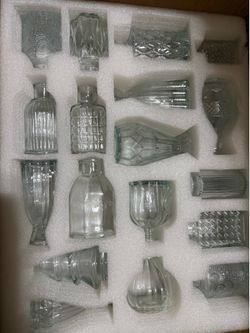 Set of 18 Assorted Clear Glass Bud Vases