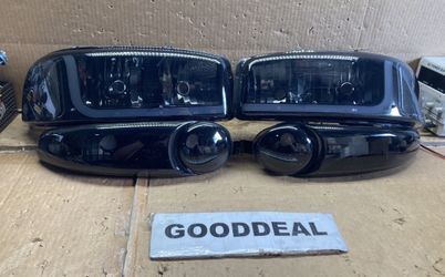 #43 Fit 02-06 GMC Sierra/Yukon/Denali Smoked Clear LED DRL Strip Headlight 