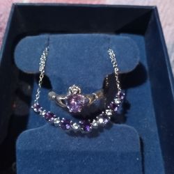 Beautiful silver necklace and ring with purple stones