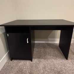 Office / Study Desk with Cabinet - Black, Wood.